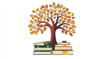Autumn Tree of Knowledge, Books, Education, Illustration, Stock Photo