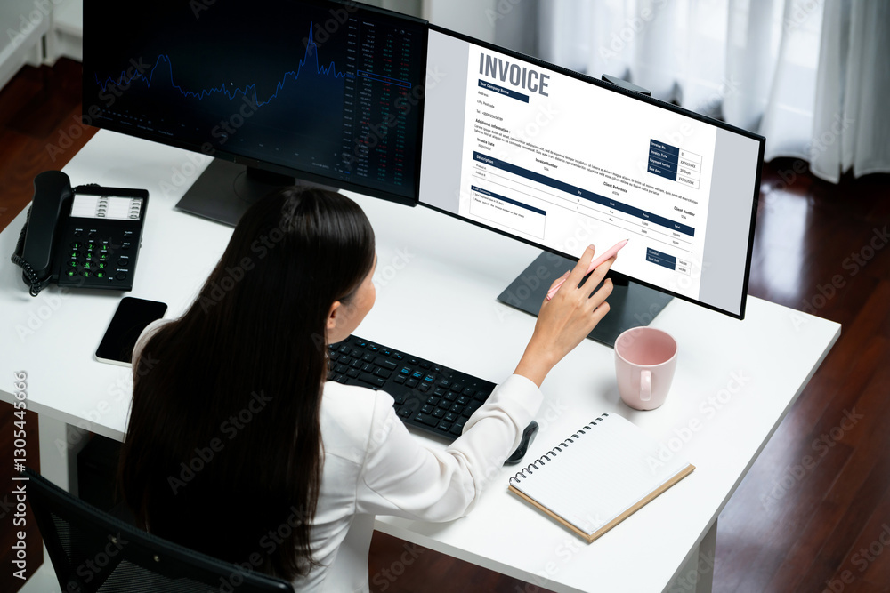 Poster invoice on computer screen from accounting application. computer program for financial and budget of