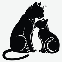Two cat are sitting hugging each other silhouette design vector art and illustration