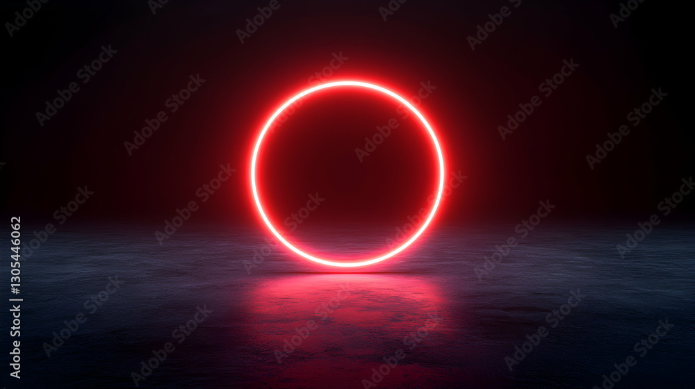 Poster a glowing red circle illuminated against a dark background, creating a striking visual contrast. ide