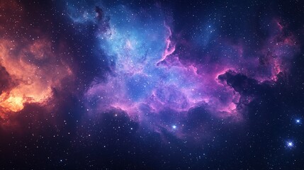 Naklejka premium Nebula clouds and stars, symbolizing cosmic vastness and interstellar wonders. Perfect for astronomy, science, and imagination, background for creative arts.