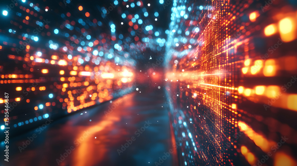Poster a vibrant digital landscape showcasing a dynamic flow of colorful data streams. the energetic imager