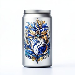 Colorful Floral Design on Metallic Can with Illustrative Artwork
