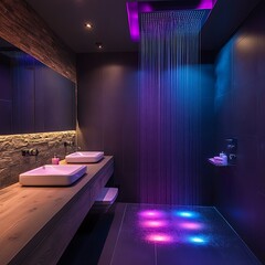 Classy bathroom elegant rain shower natural ambient lighting high resolution picture