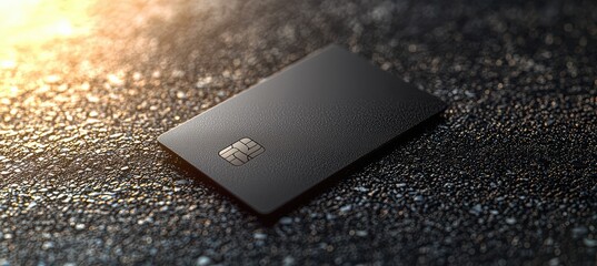 Elegance in black a luxury credit card on reflective glass