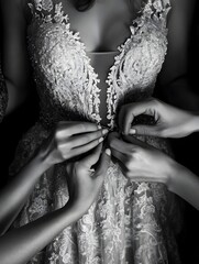 Bride s Hands Fastening the Buttons of Her Exquisite Lace Wedding Dress a Sacred Moment of Anticipation and Tradition