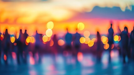 Sunset crowd bokeh, city street