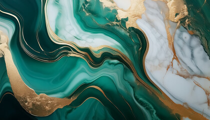 Fototapeta premium Luxurious Abstract Marble with Gold and Teal Fluid Art
