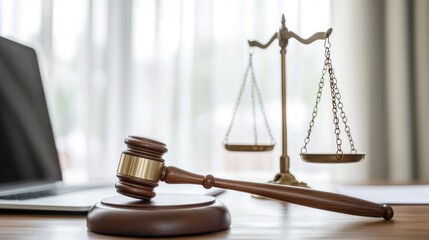 Law Office Scene with Gavel and Scales
