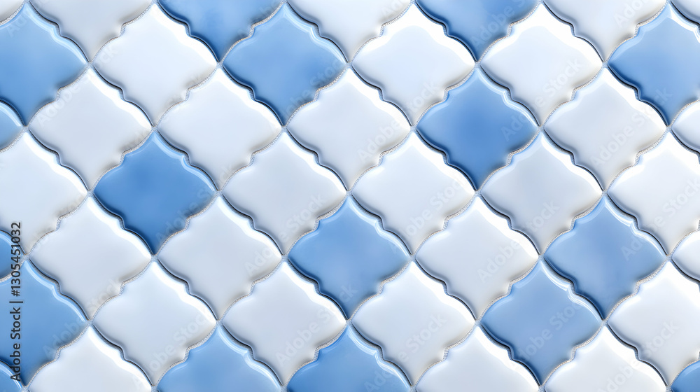 Poster a visually appealing abstract design featuring a tiled pattern in varying shades of blue and white. 