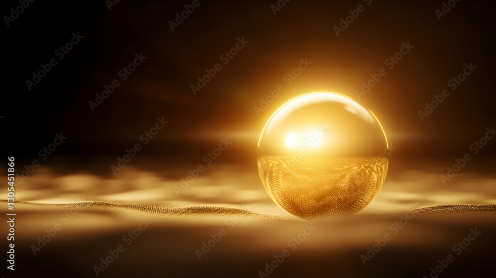 Aufkleber a stunning golden sphere reflecting light over a soft and dreamy surface, creating a serene and mesm