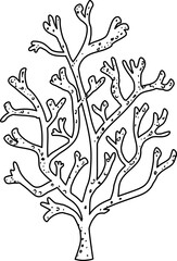 Algae, coral. Abstract contour drawing. Doodle, sketch, outline, black and white image