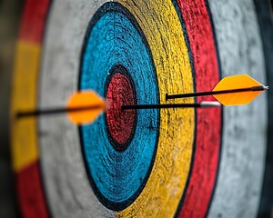 Arrows Hitting Bullseye Target Close-Up