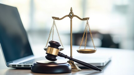 Legal scales and gavel on a desk