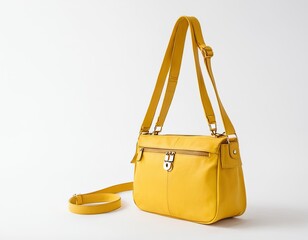 Stylish yellow leather handbag with adjustable strap, perfect for any occasion.