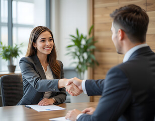 happy young business woman and business man at office meeting