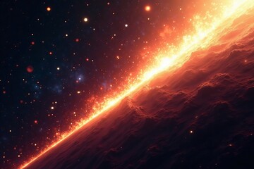 Bright comet leaving a trail of destruction on a planet's surface, comet, fire