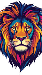 Obraz premium Vibrant Colorful Lion Face Vector Art for T-Shirt Design Whimsical Roaring Charm