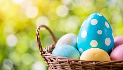 Obraz premium Colorful Easter eggs in a basket during springtime, festive celebration