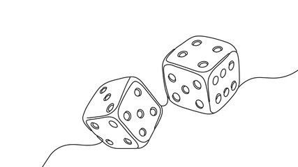 Dice single line drawing. Classic game gambling risk. Casino ads luck chance design. Minimalist outline white background vector illustration