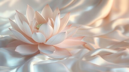 Delicate lotus flower on flowing silk