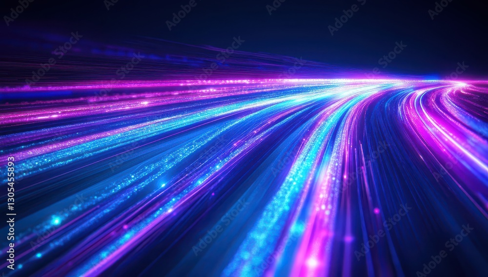 Poster vibrant and colorful light trails moving in dynamic patterns through a dark background creating an a