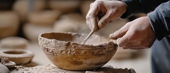 A baker's hands expertly knead dough in warm light, capturing the intimate art of crafting bread from simple, rustic ingredients.