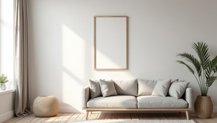 mock up poster frame in modern interior background, living room, Scandinavian style