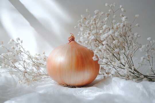 Golden Onion with Baby's Breath Flowers