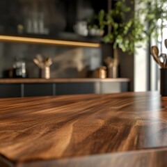 Obraz premium Modern Kitchen Interior with Elegant Wooden Table and Decor