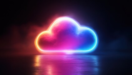 Vibrant Neon Cloud Illustration with Colorful Light Effects Against a Dark Background for Creative Projects and Digital Art Representations