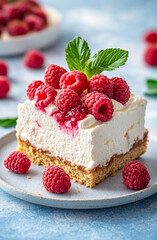 raspberry cheesecake on white plate