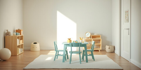 Minimalist Scandinavian Children's Room with Soft Pastel Decor
