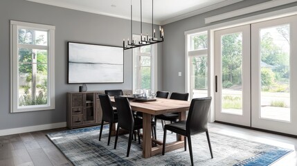 Fototapeta premium Modern Dining Room with Large Windows (1)