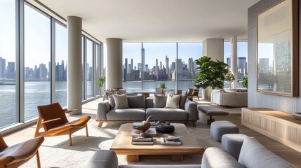 Modern Living Room with City Views
