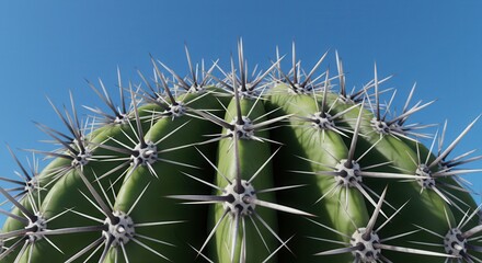 Cactus Close-up with Sharp Thorns Against a Bright Blue Sky