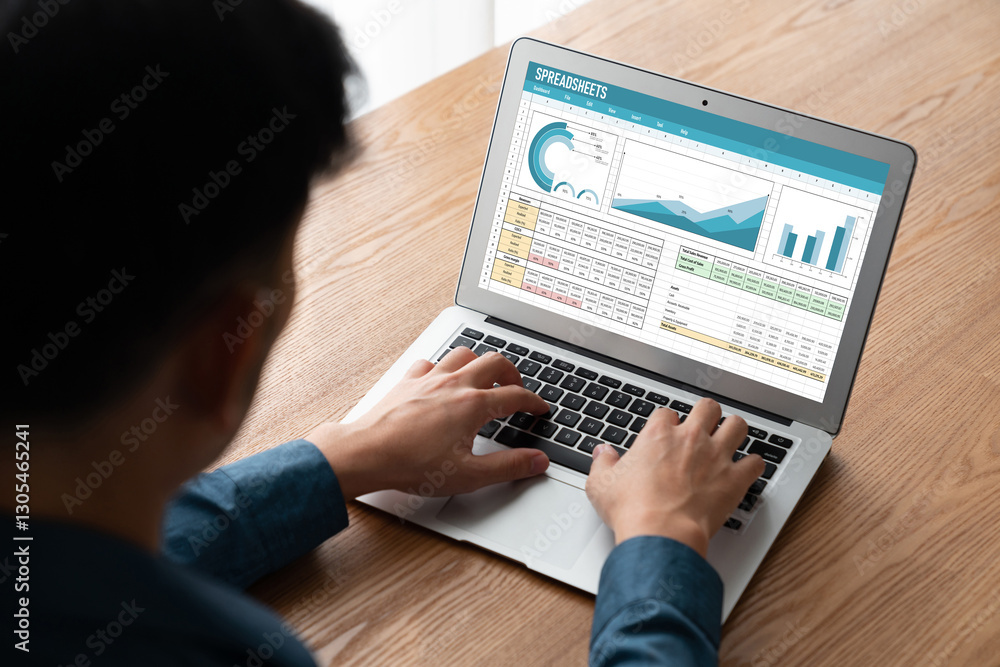 Poster spreadsheet document information financial startup concept. data and graphs in spreadsheet documents
