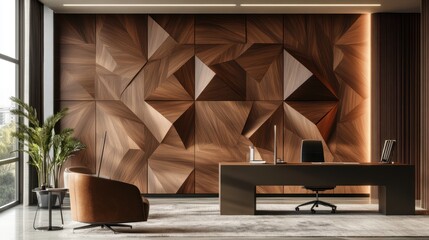Modern Executive Office Interior with Wood Paneling