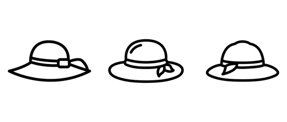 summer-hat outline or line icon design bundle.