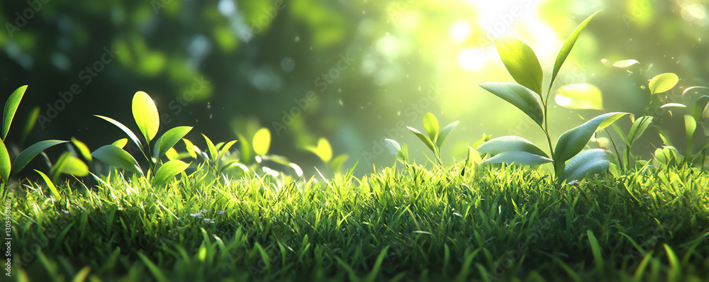 Aufkleber blurred light green spring background with bokeh and copy space for design