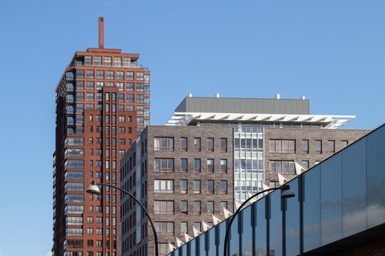 Modern high-rise buildings in the centre of Enschede in the Netherlands.