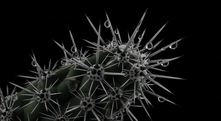 Fototapeta premium Close-up Cactus Spines with Water Droplets Against Black Background