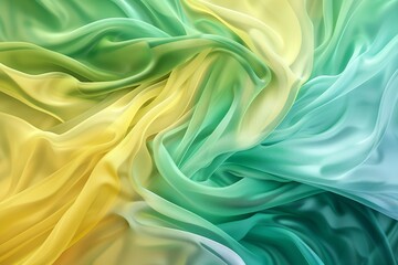 Fototapeta premium Soft, flowing fabric showcases a gradient of green, yellow, and light blue, creating a harmonious and calming atmosphere ideal for various designs