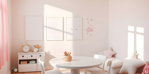 Minimalist Scandinavian Children's Room with Soft Pastel Decor