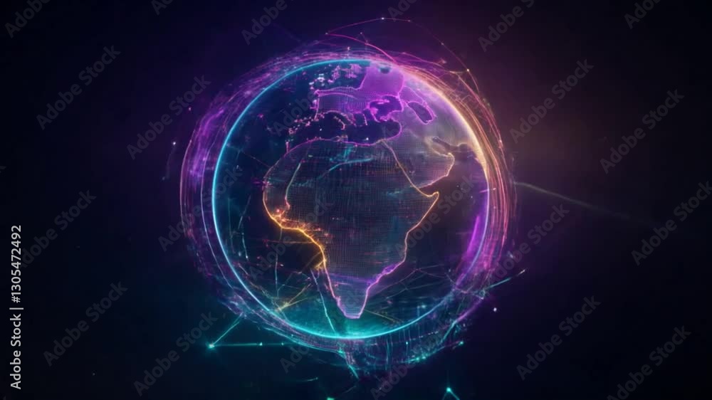 Poster Planet earth rotating, connecting global network and data exchange