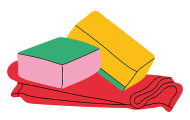 Dishwashing sponge. Dish-washing and cleaning accessory. Kitchen and bathroom clean tool for household, housework item.