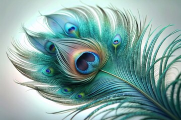 Obraz premium Iridescent Teal Peacock Feather Macro: Closeup Nature Texture