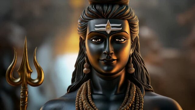 Lord shiva statue holding trishul: zooming in