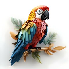 Fototapeta premium Vibrant Red Macaw Paper Art. A Tropical Bird in 3D