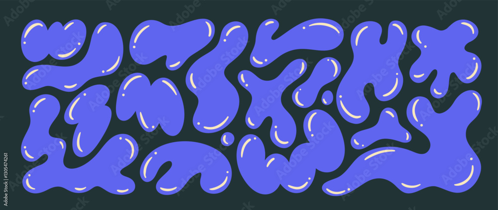 Poster set of liquid organic shapes, irregular forms. modern uneven blots, abstract organic amoeba blob sha